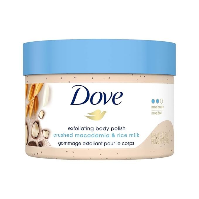 Dove Exfoliating Body Polish with Crushed Macadamia & Rice Milk | Gentle Body Scrub for Smooth, Nourished & Radiant Skin | Sulphate-Free | 298g