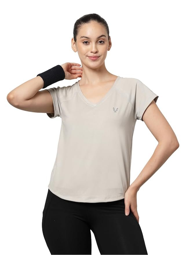 berge' Women's Polyester Dry Fit Sports T-Shirt | Quick Dry Breathable Gym & Workout Tee | Slim Fit Round Neck Half Sleeve Activewear