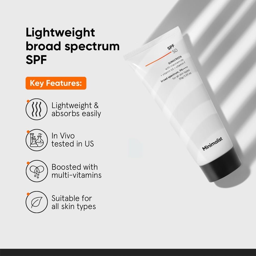 Minimalist Sunscreen SPF 50 PA++++ with Niacinamide & Multi-Vitamins | Broad Spectrum UV Protection | Lightweight No White Cast Sunscreen | For All Skin Types | 30g - Image 3
