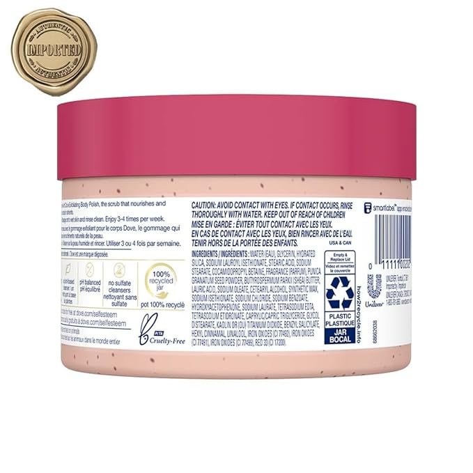 Dove Exfoliating Body Polish with Shea Butter & Pomegranate Seeds | Gentle Moisturizing Body Scrub for Soft & Smooth Skin | Sulphate-Free | 298g - Image 2