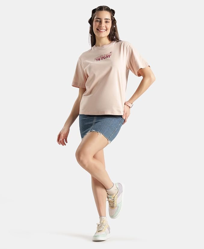 Women's Disney Minnie Mouse Oversized Printed T-Shirt | Super Combed Cotton Rich Round Neck Casual Tee