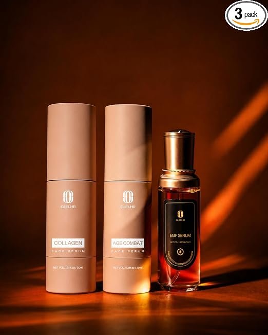 GLEUHR 3-Step Anti-Aging Kit | EGF, Age Combat & Collagen Serum | Complete Skincare Routine for Oily Skin | Helps Reduce Fine Lines & Wrinkles | Fragrance-Free